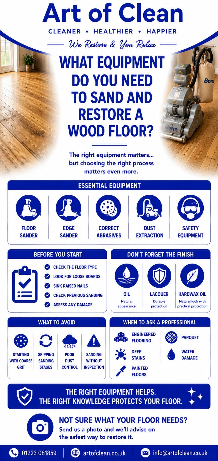 What Equipment Do I Need to Sand and Restore My Wood Floor infographic wood flooor restoration service art of clean cambridgshire hertfordshire suffulk essex