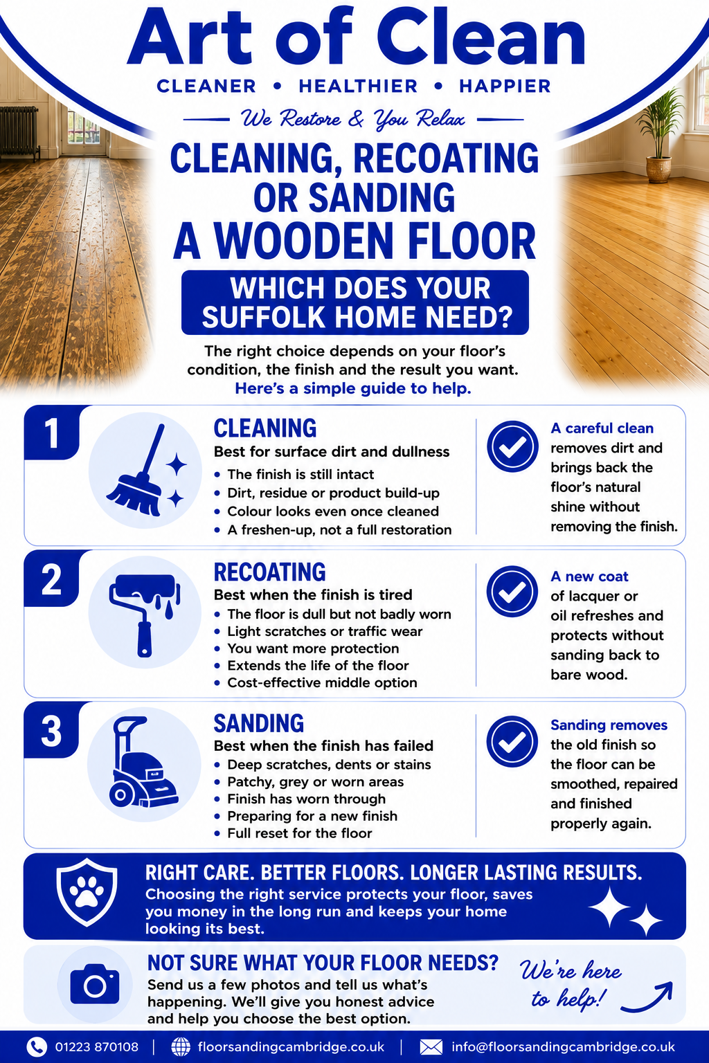 Cleaning, recoating or sanding a wooden floor which does your Suffolk home needs Infographic