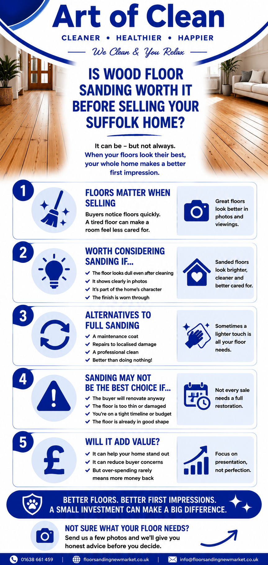 Is wood floor sanding worth it before selling your Suffolk home Info Graphic